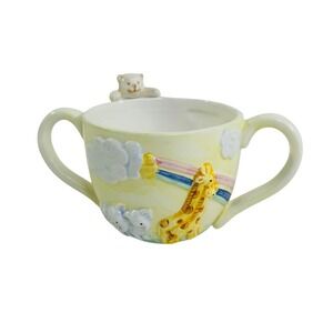 Russ Berrie Noahs Ark Ceramic Baby Cup 2 Handle Mug 3D Animals Bear 15193